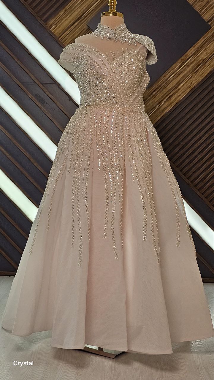 Sleeveless Stoned Sequence wedding Gown